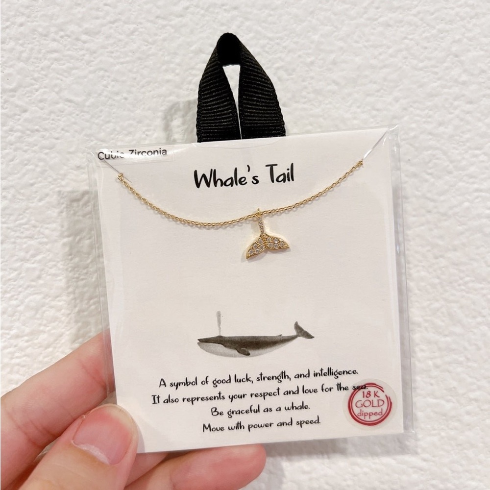 Whale tail Pendant Necklace/Cubic Zirconia Necklace/Gold color/18K gold dipped